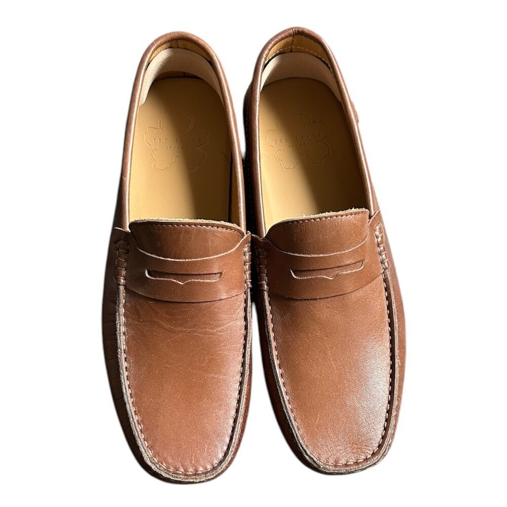 TED BAKER London Men's Tan Leather Penny Slip On Loafers US 8.5